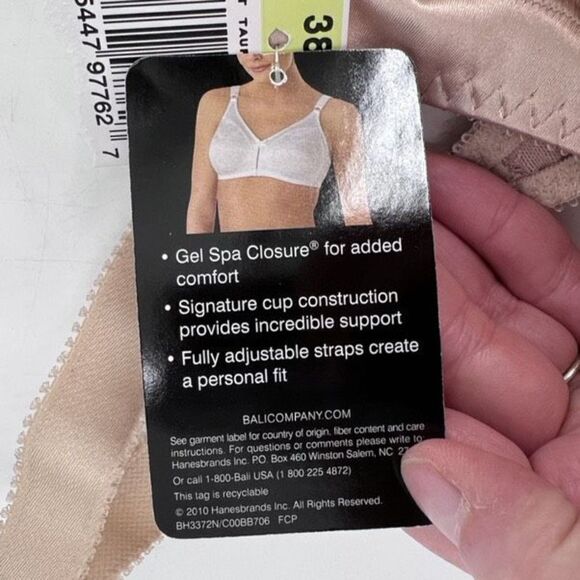 NwT Bali Women's Double Support Lace Spa Closure Wirefree Bra Beige Size 38B NWT - Picture 6 of 10